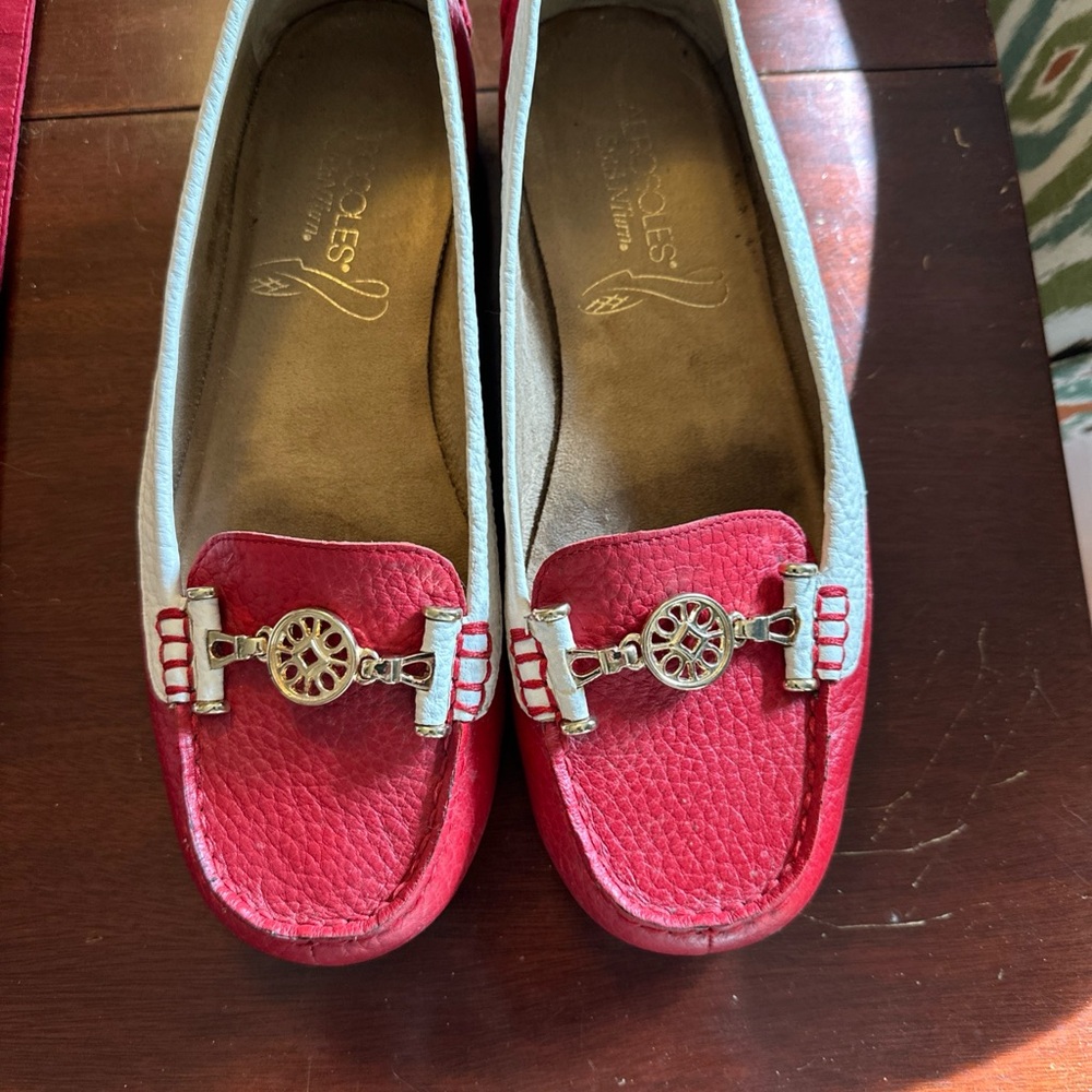 AEROSOLES Red and White Women's Loafers with Silver Details Size 8